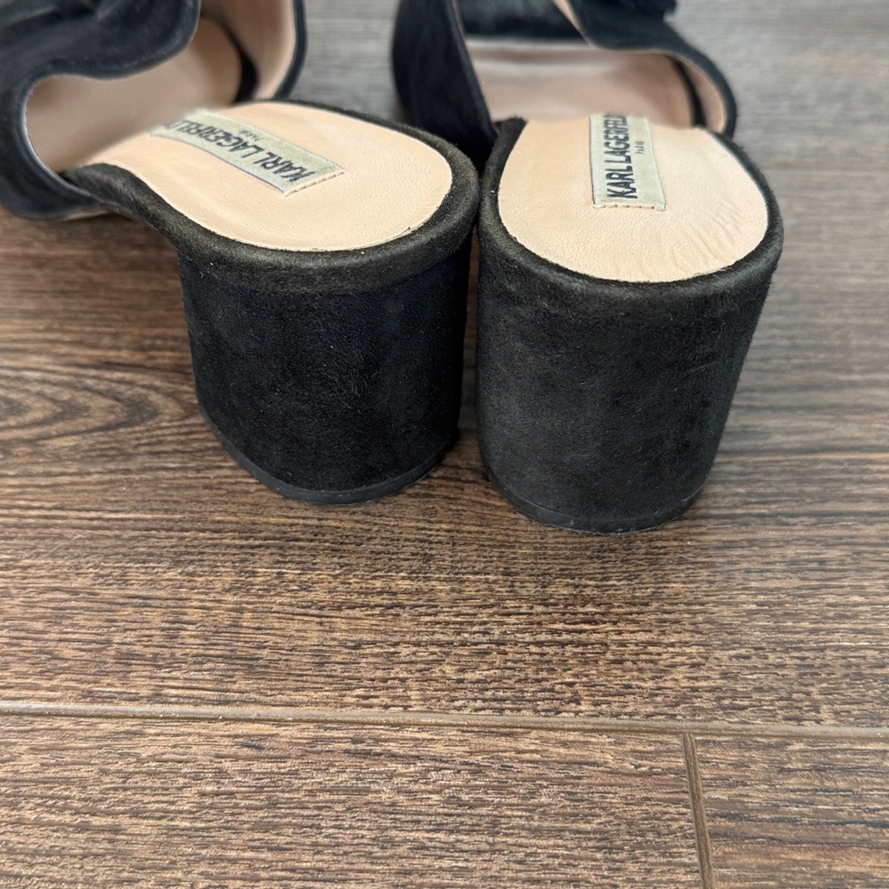 Karl Lagerfeld Paris Holly Black Suede Tassel Mule Heels 7.5 - Picture 5 of 8